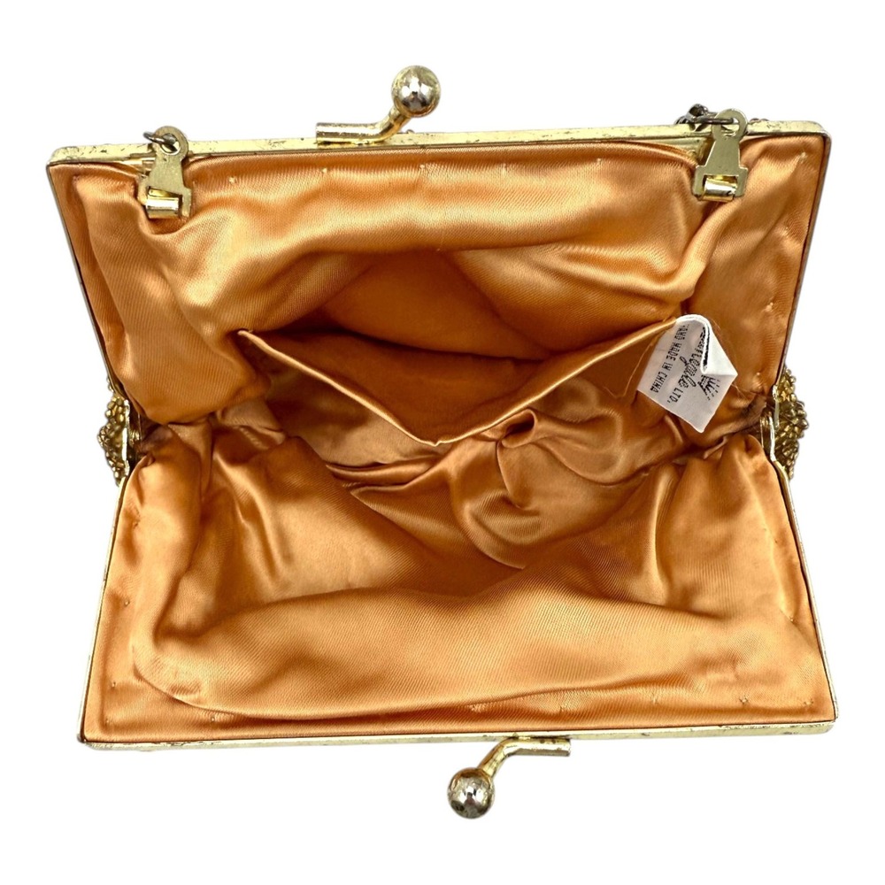 VTG La Regale Women's Evening Shoulder Purse Gold Beaded Clam Shell Gold Chain - Picture 9 of 13